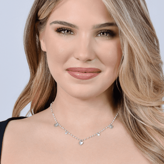 COLLANA DONNA IN ACCIAIO PERLE CON CUORI