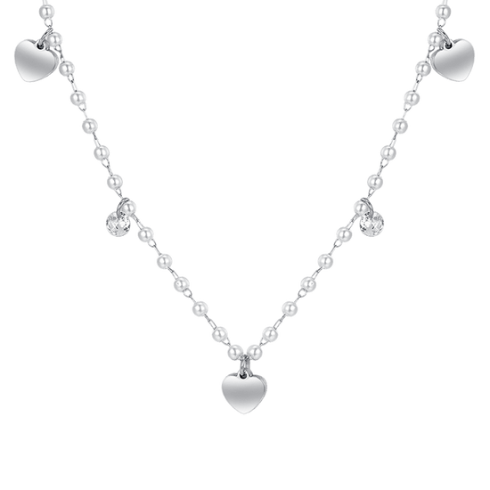 COLLANA DONNA IN ACCIAIO PERLE CON CUORI