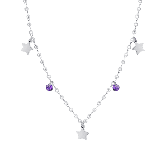 COLLANA DONNA IN ACCIAIO PERLE CON STELLE
