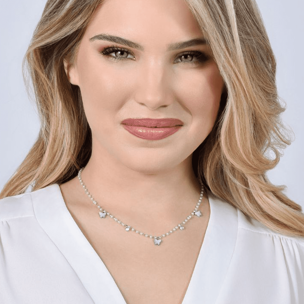 COLLANA DONNA IN ACCIAIO PERLE CON FARFALLE