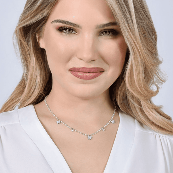 COLLANA DONNA IN ACCIAIO PERLE CON FARFALLE