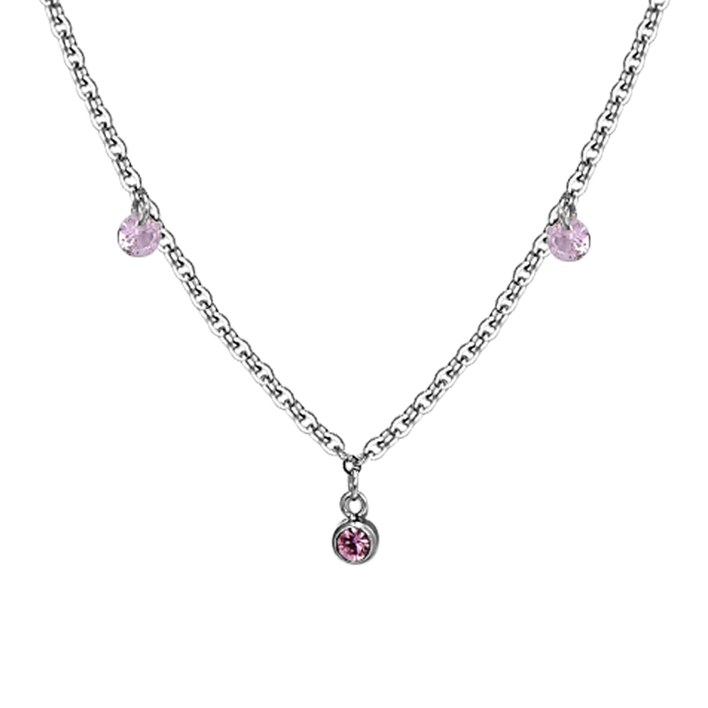 COLLANA DONNA IN ACCIAIO CRISTALLI ROSA