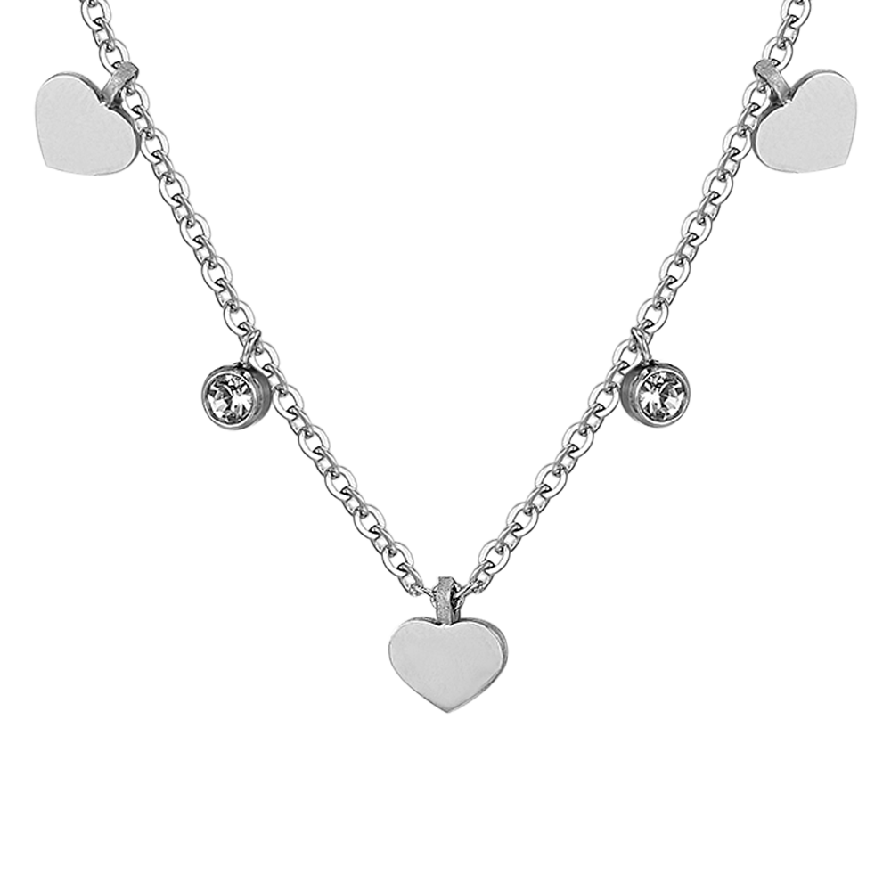 COLLANA DONNA IN ACCIAIO CUORI E CRISTALLI