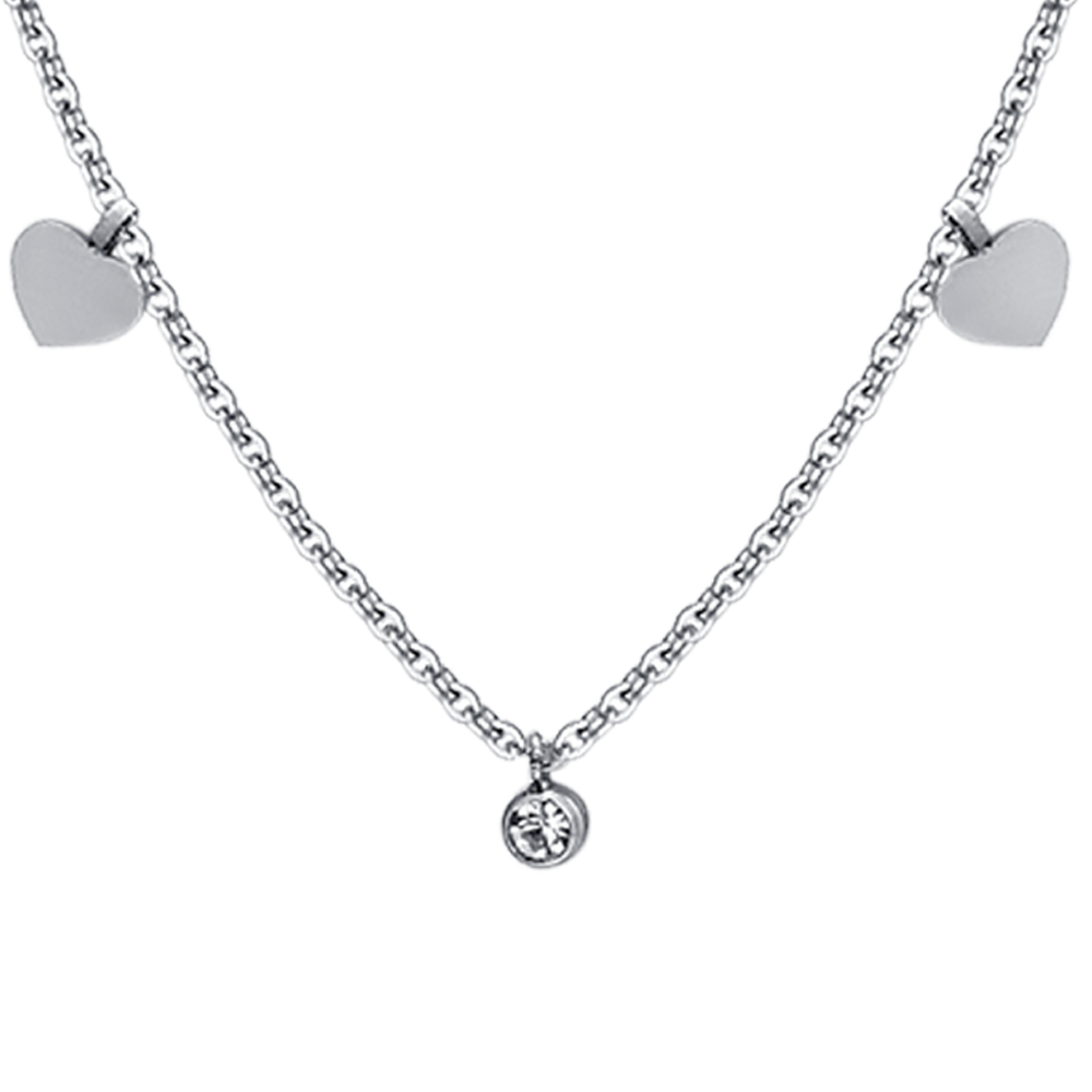 COLLANA DONNA IN ACCIAIO CUORI E CRISTALLI