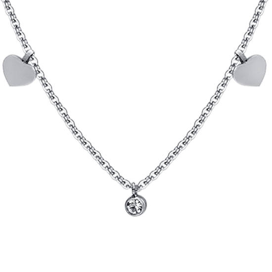 COLLANA DONNA IN ACCIAIO CUORI E CRISTALLI