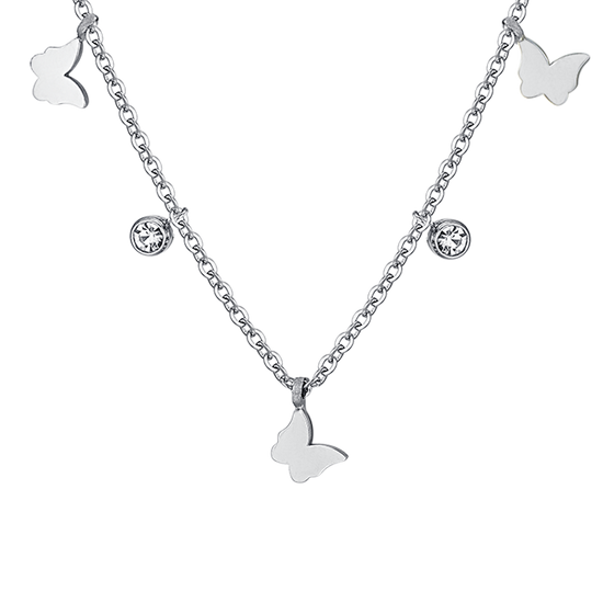 COLLANA DONNA IN ACCIAIO FARFALLE E CRISTALLI