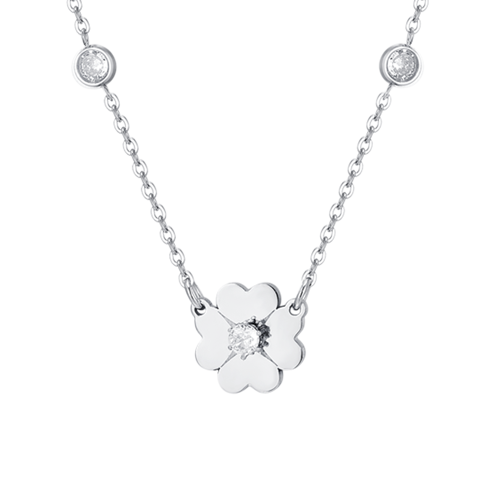 COLLANA DONNA IN ACCIAIO QUADRIFOGLI E ZIRCONI