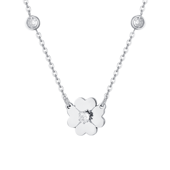 COLLANA DONNA IN ACCIAIO QUADRIFOGLI E ZIRCONI