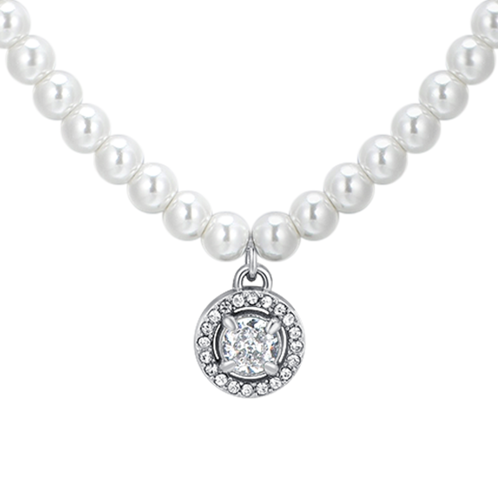 COLLANA DONNA IN ACCIAIO PERLE E ZIRCONE BIANCO