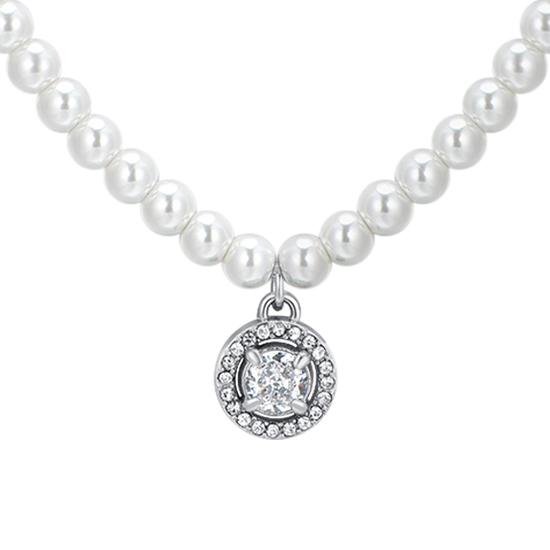 COLLANA DONNA IN ACCIAIO PERLE E ZIRCONE BIANCO