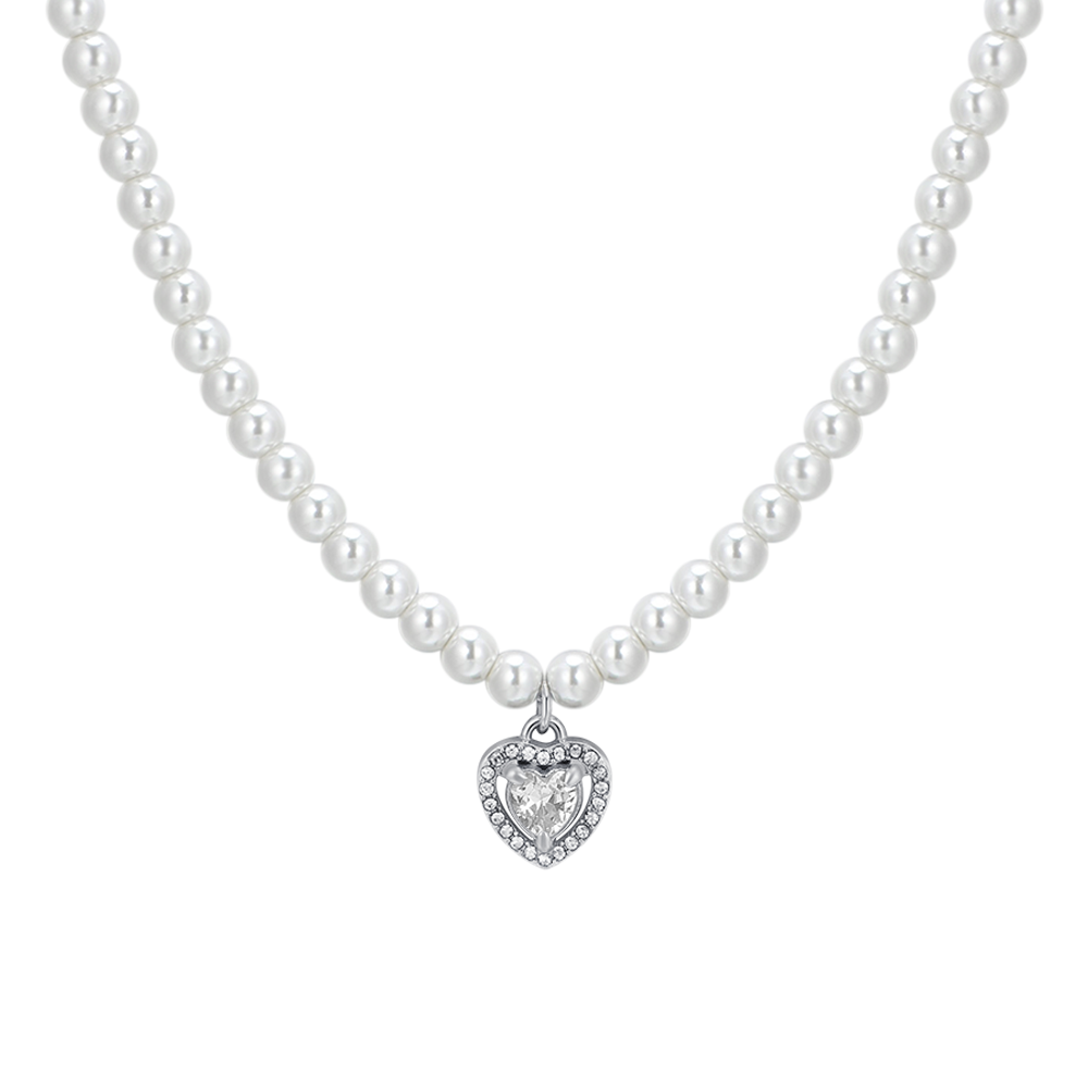 COLLANA DONNA IN ACCIAIO PERLE E CUORE ZIRCONE BIANCO Luca Barra