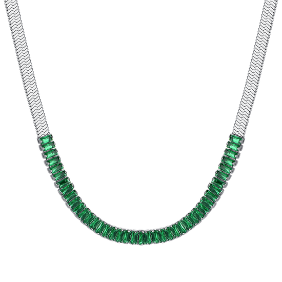 COLLANA DONNA IN ACCIAIO ZIRCONI VERDI