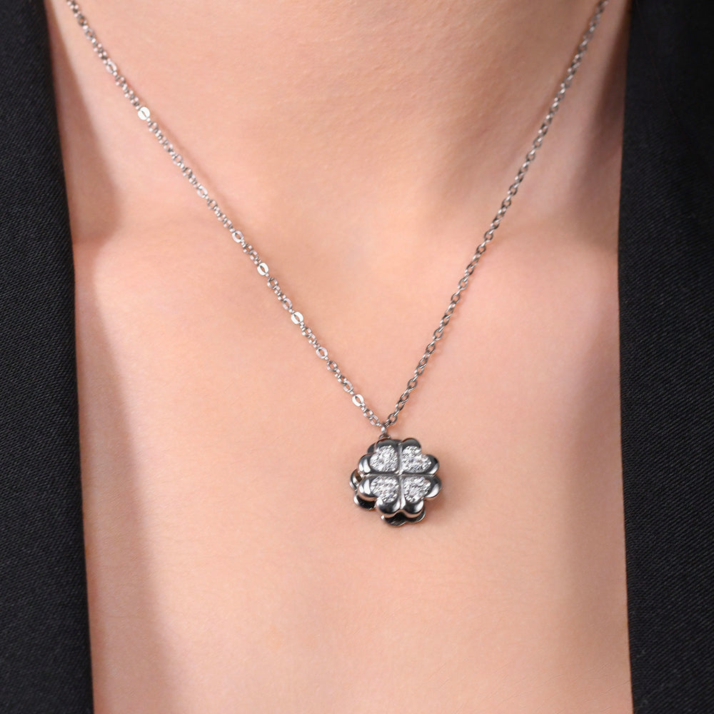 Collana Donna Portafortuna Quadrifoglio In Acciaio Inox Con Cristalli - Ipoallergenica, 45 Cm - 3