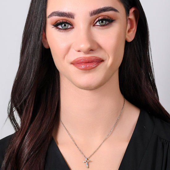 COLLANA DONNA IN ACCIAIO CROCE ZIRCONI MUTICOLOR