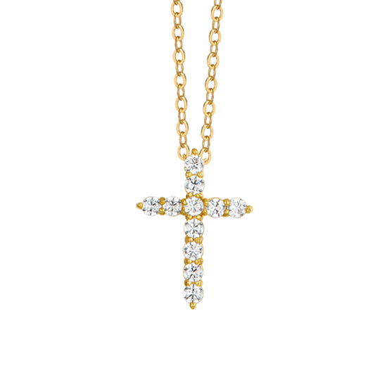 COLLANA DONNA IN ACCIAIO IP GOLD CROCE ZIRCONI BIANCHI