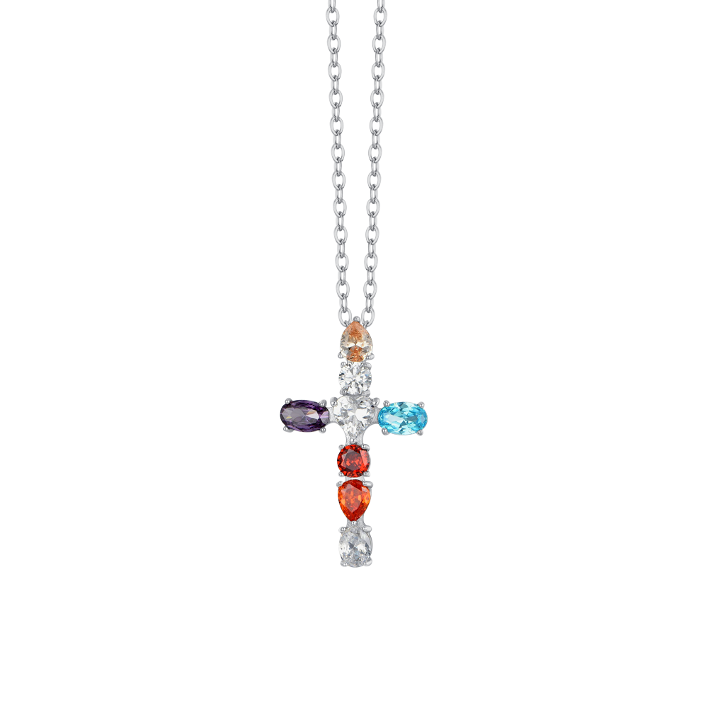 Collana Lunga Donna Con Croce Sottile E Zirconi - Argento 925 O Placcato Oro 18k