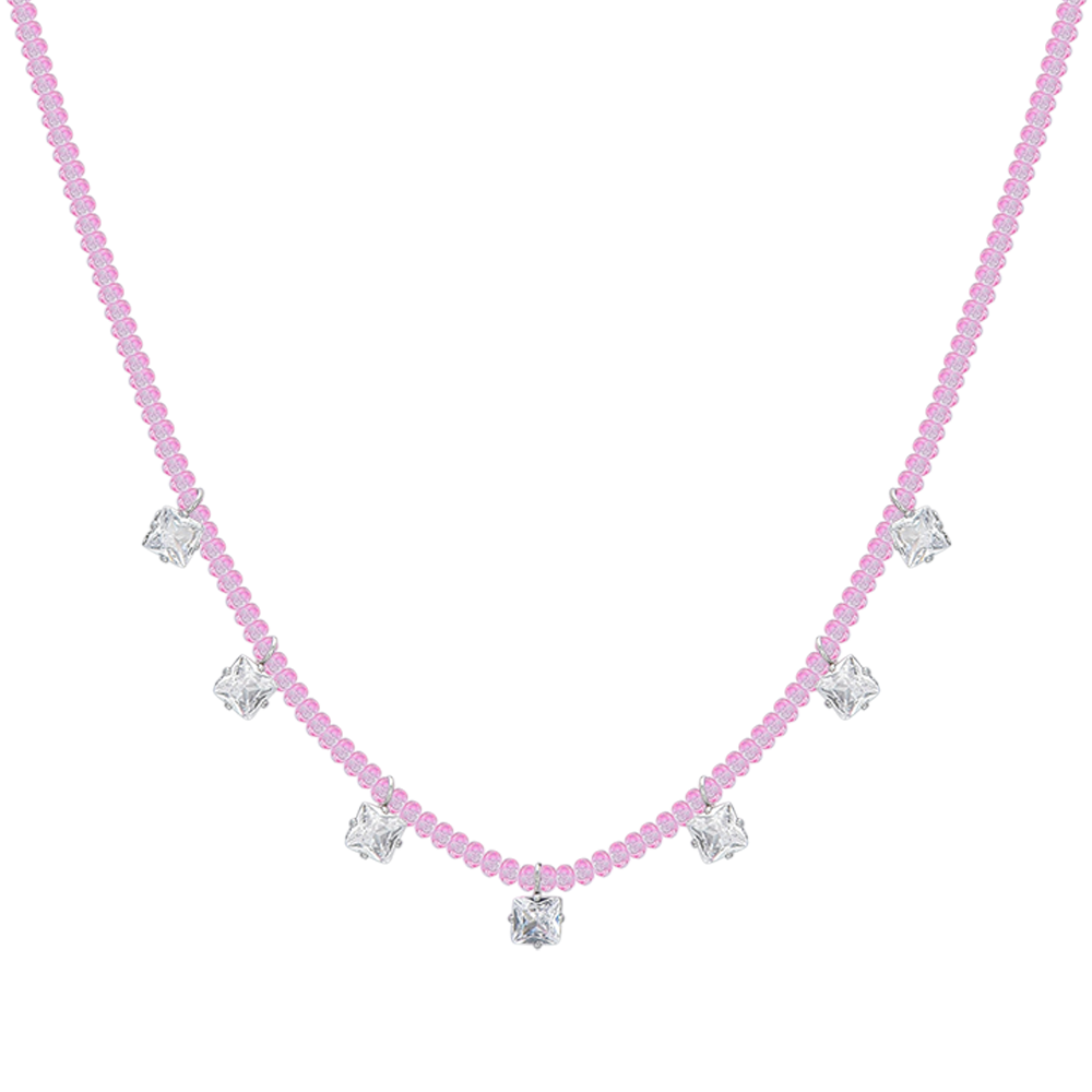 COLLANA DONNA IN ACCIAIO CRISTALLI ROSA E ZIRCONI BIANCHI