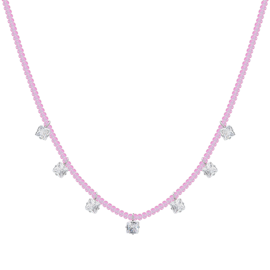 COLLANA DONNA IN ACCIAIO CRISTALLI ROSA E ZIRCONI BIANCHI Luca Barra