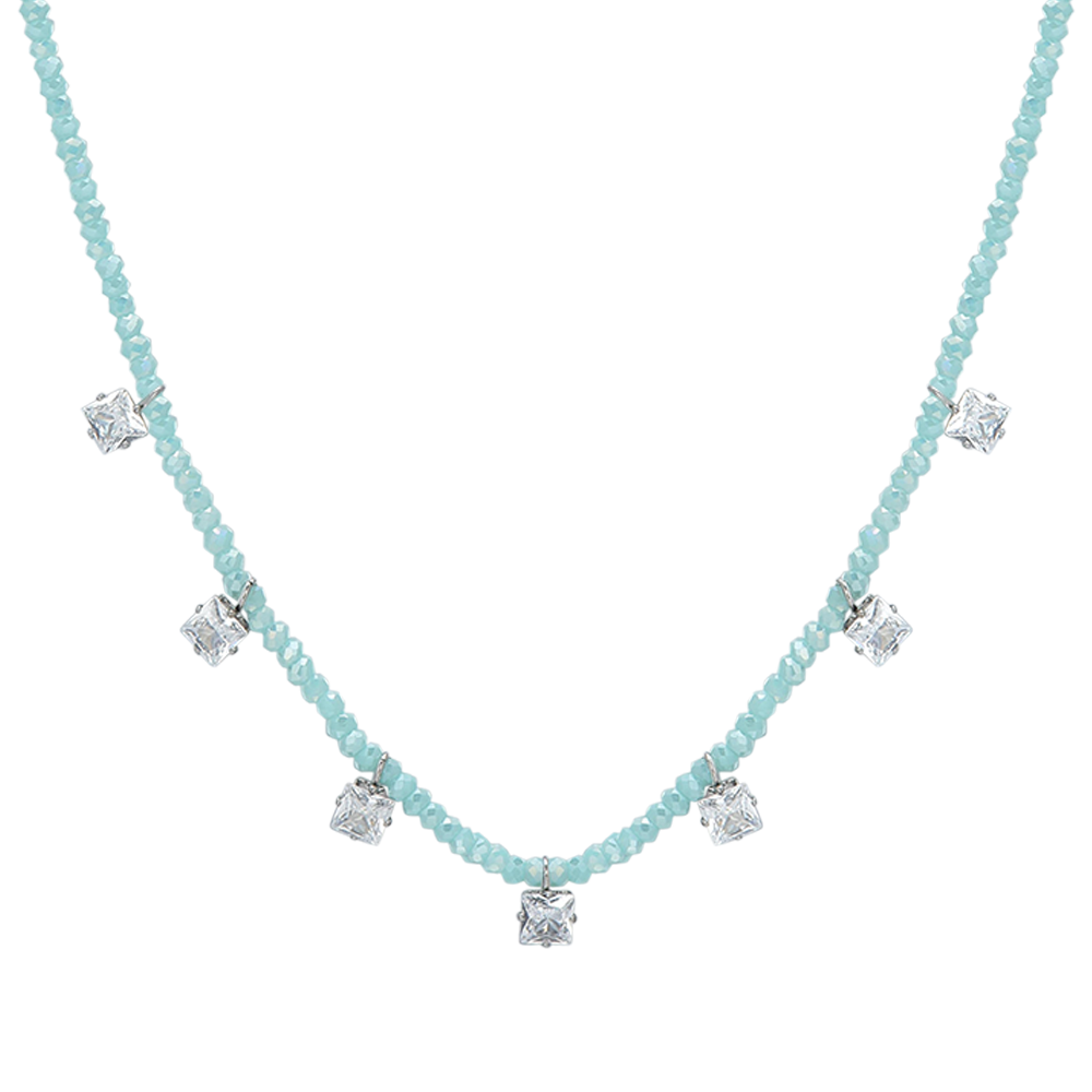 COLLANA DONNA IN ACCIAIO CRISTALLI TURCHESI E ZIRCONI BIANCHI