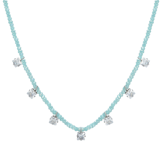 COLLANA DONNA IN ACCIAIO CRISTALLI TURCHESI E ZIRCONI BIANCHI
