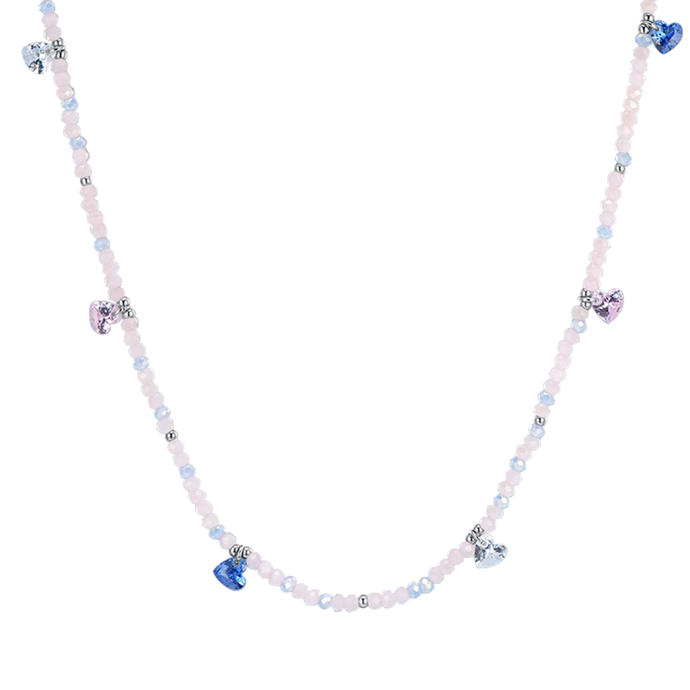COLLANA DONNA IN ACCIAIO PIETRE ROSA E CRISTALLI MULTICOLOR
