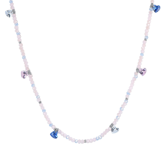 COLLANA DONNA IN ACCIAIO PIETRE ROSA E CRISTALLI MULTICOLOR