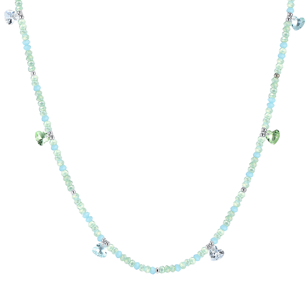 COLLANA DONNA IN ACCIAIO PIETRE VERDE ACQUA E CRISTALLI