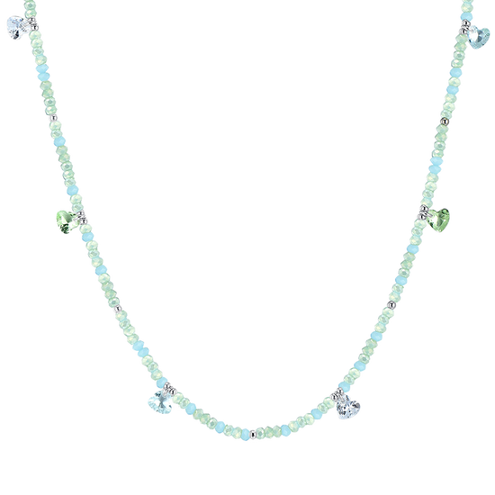 COLLANA DONNA IN ACCIAIO PIETRE VERDE ACQUA E CRISTALLI