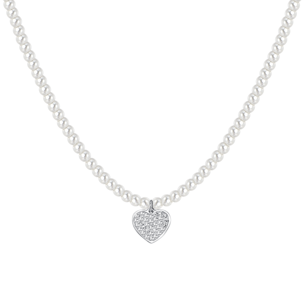 COLLANA DONNA IN ACCIAIO PERLE E CUORE