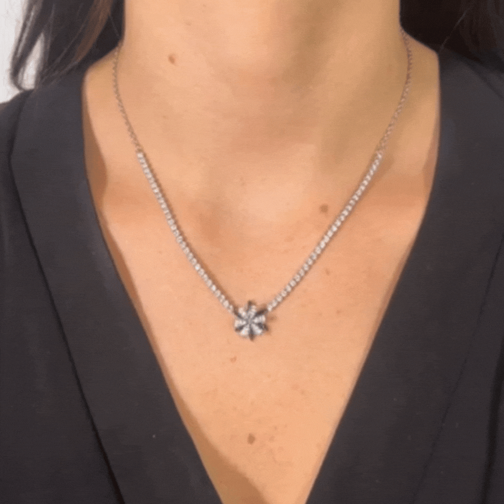 925er Argento Sterling Collana + Pendente Fiore Stella Ghirlanda Zirconia, L: 42