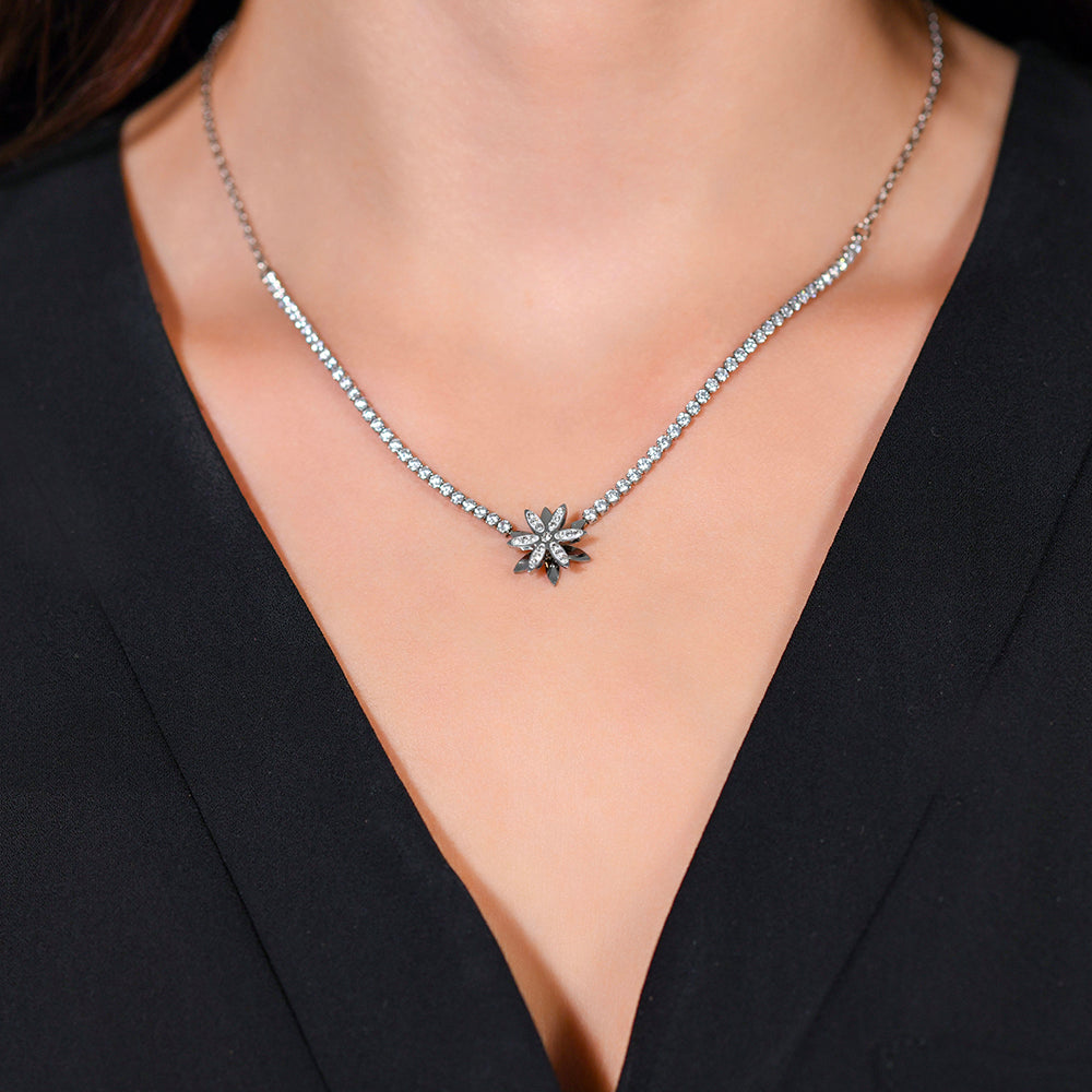 COLLANA TENNIS DONNA IN ACCIAIO FIORE GIREVOLE