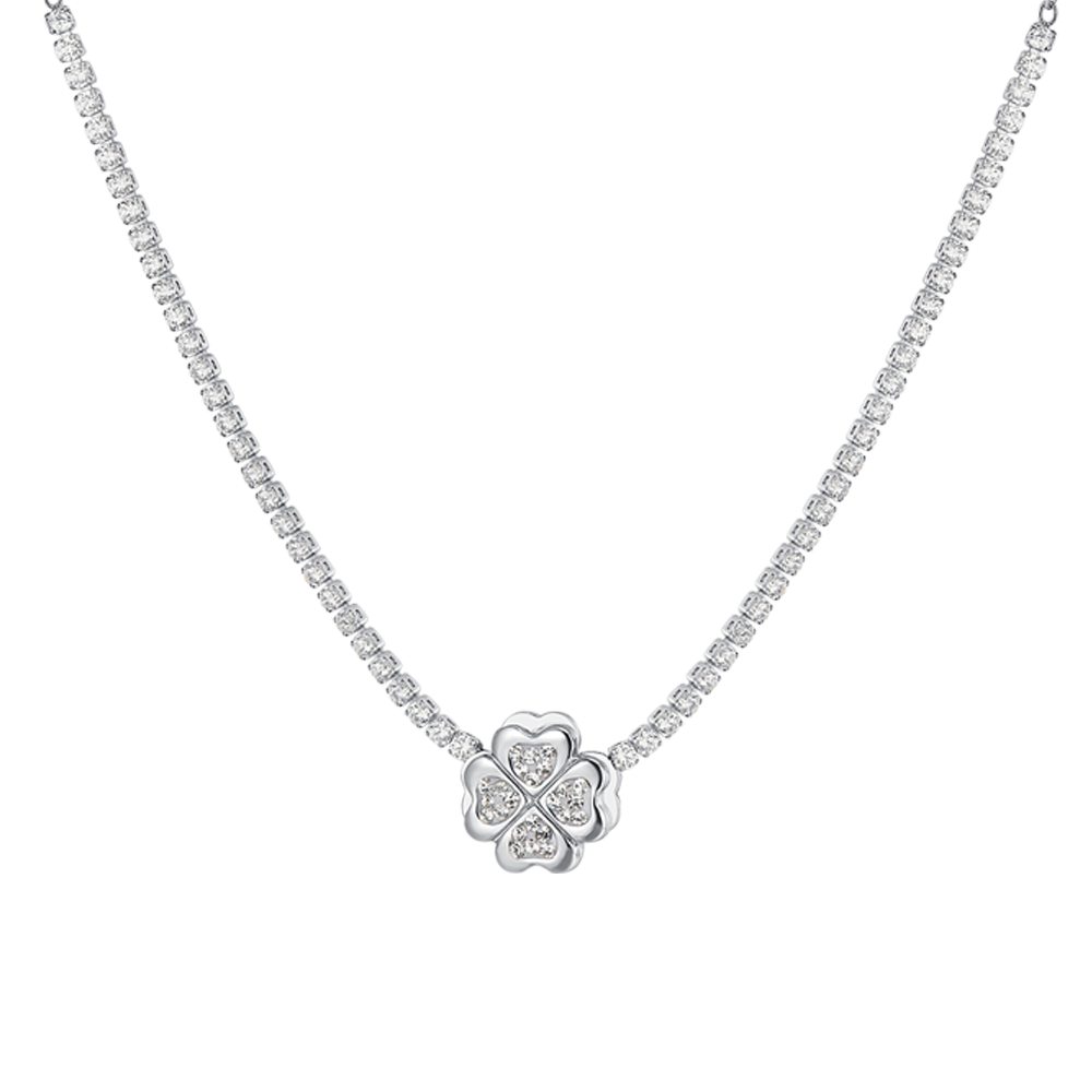COLLANA TENNIS DONNA IN ACCIAIO QUADRIFOGLIO GIREVOLE