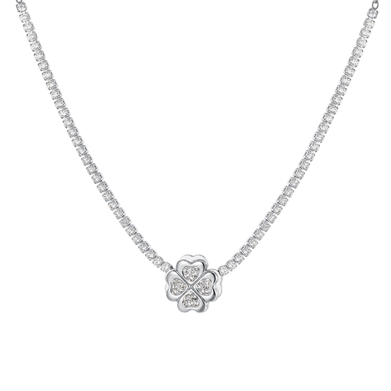 COLLANA TENNIS DONNA IN ACCIAIO QUADRIFOGLIO GIREVOLE
