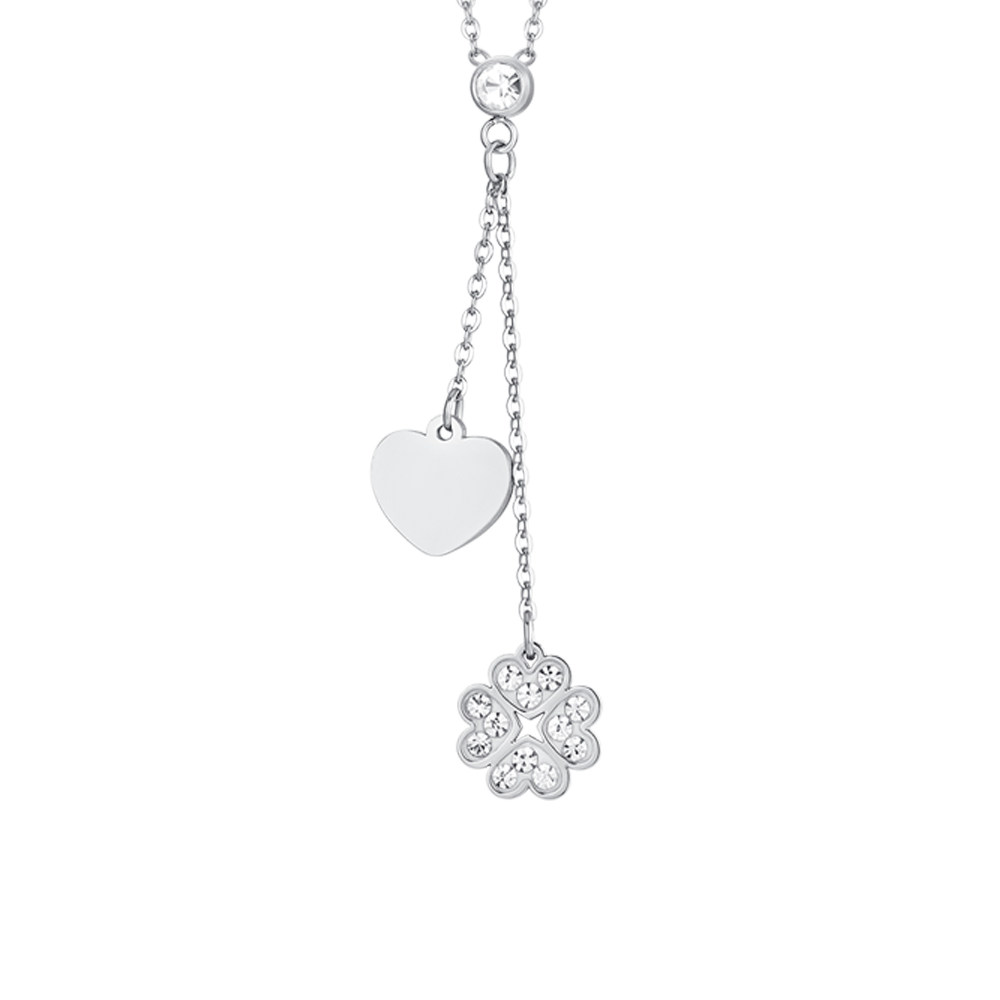COLLANA DONNA IN ACCIAIO QUADRIFOGLIO E CUORE