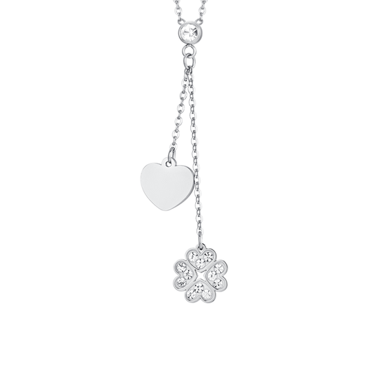 COLLANA DONNA IN ACCIAIO QUADRIFOGLIO E CUORE