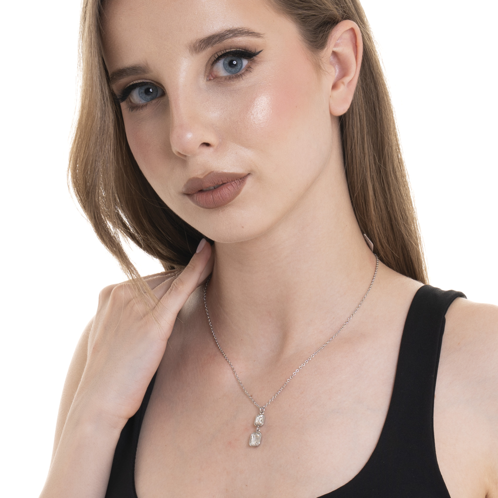 COLLANA DONNA IN ACCIAIO  CON CRISTALLI BIANCHI