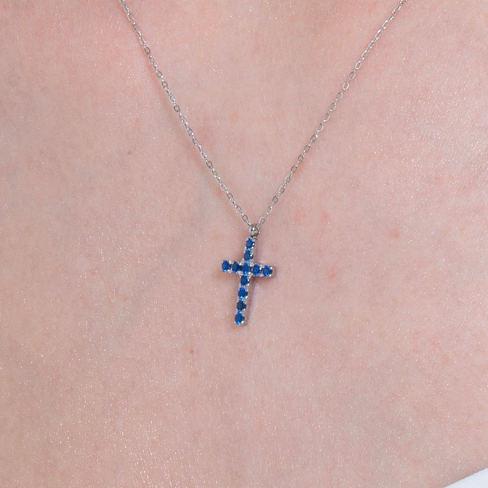 Collana Uomo A Croce In Acciaio Inox Con Zirconi, Colori Nero/Oro/Blu, 60 Cm, Ipoallergenica