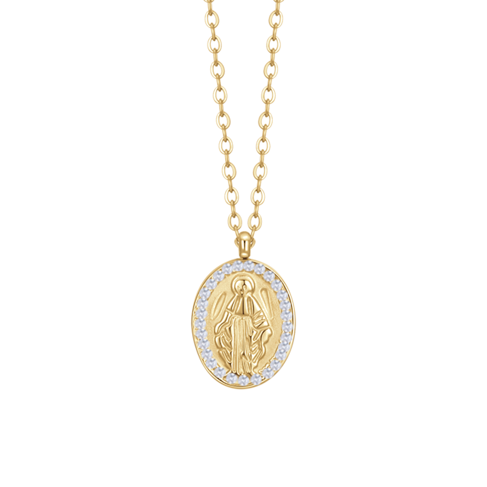 Collana Madonnina Con Ciondolo A Goccia - Acciaio Inossidabile Dorato, Con Strass - Regalo Donna Cattolica, Gioiello Devozionale