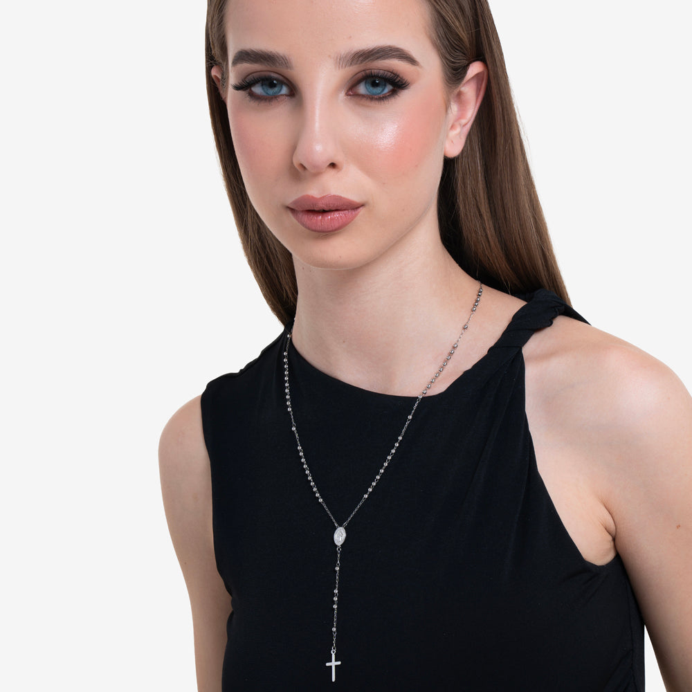 Moda Mavilla Rosario Collana In Acciaio Con Perline 4mm | Lavorato A Mano Made In Italy | Gioiello Religioso Unisex