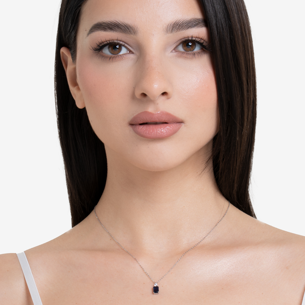 COLLANA DONNA IN ACCIAIO CON ZIRCONI BLU E BIANCO