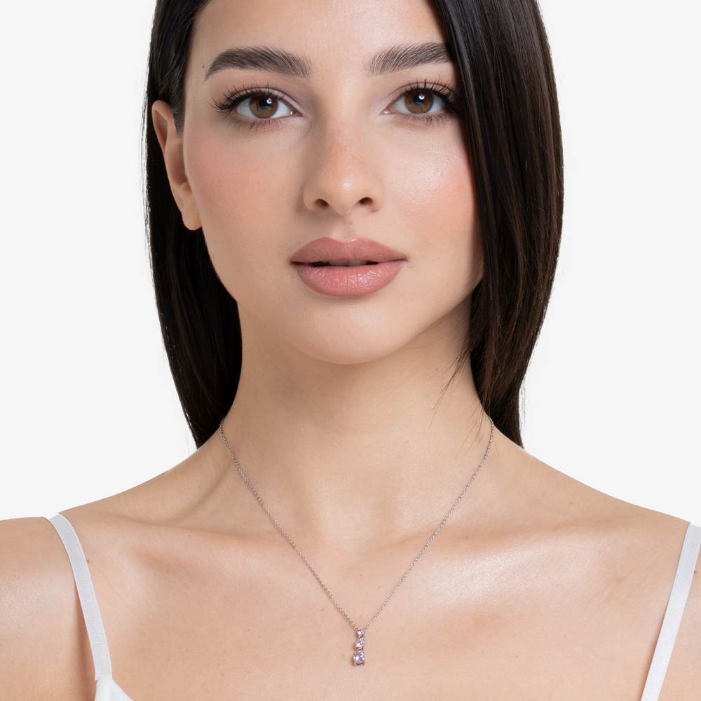 555Jewelry Collana A Barra Curva In Acciaio Inox Con Zirconia Cubica - Gioiello Minimal