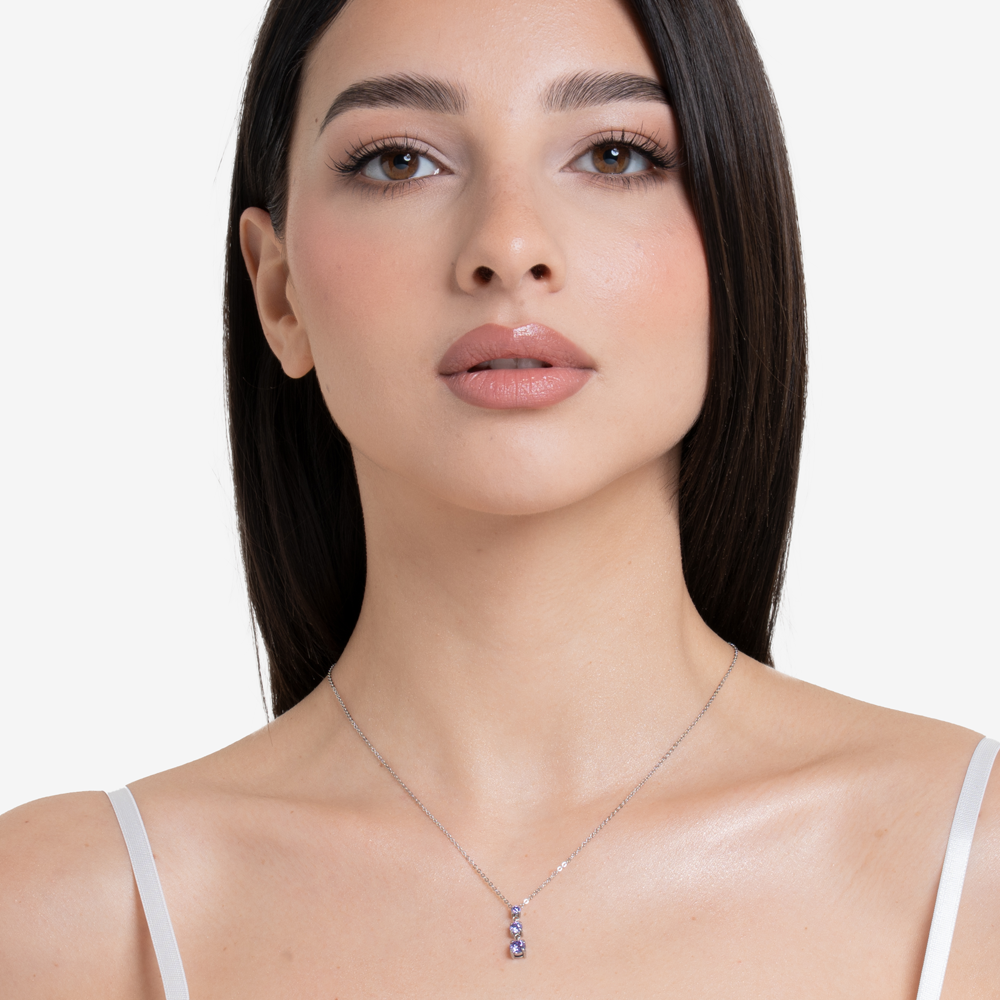 COLLANA DONNA IN ACCIAIO CON ZIRCONI VIOLA