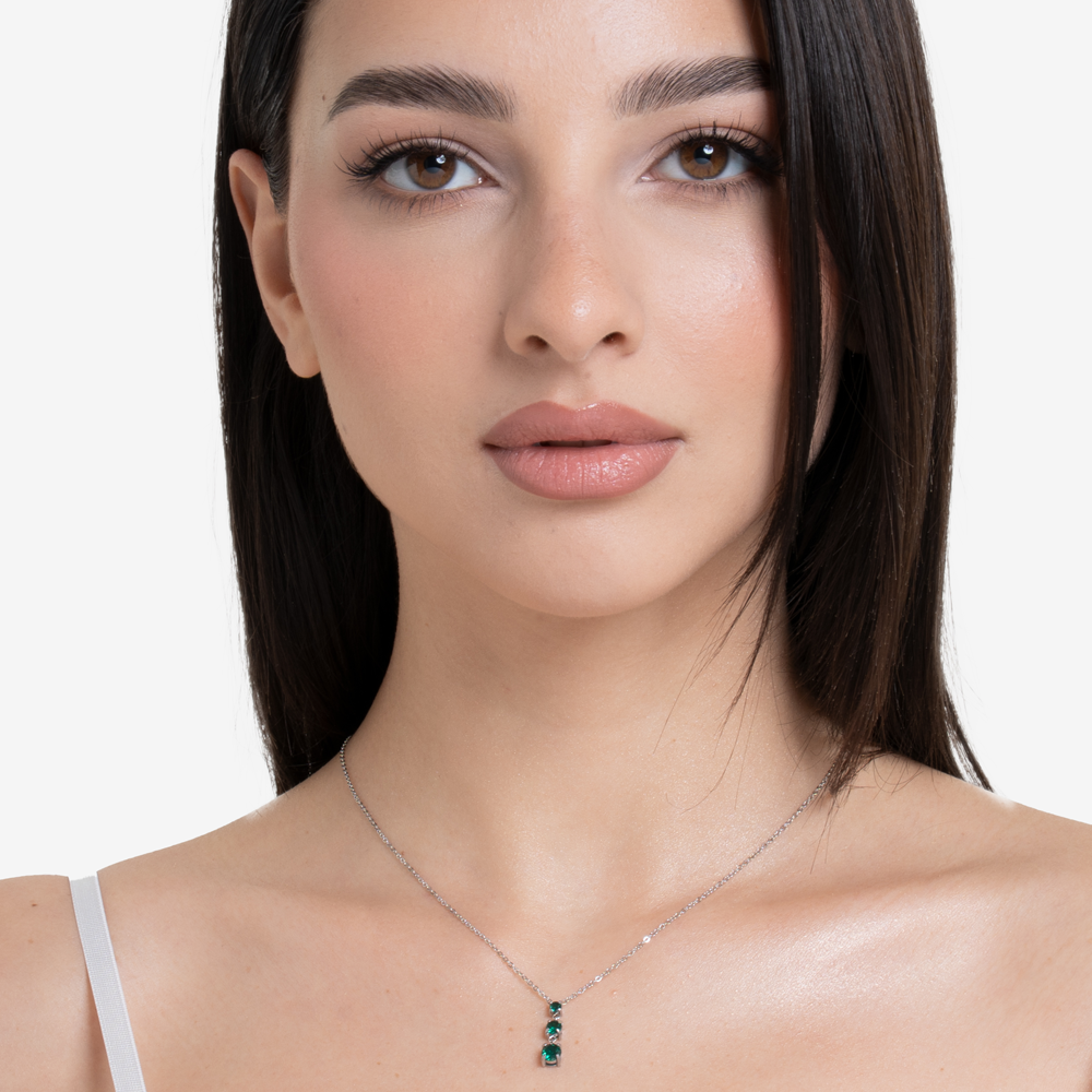 COLLANA DONNA IN ACCIAIO CON ZIRCONI VERDI