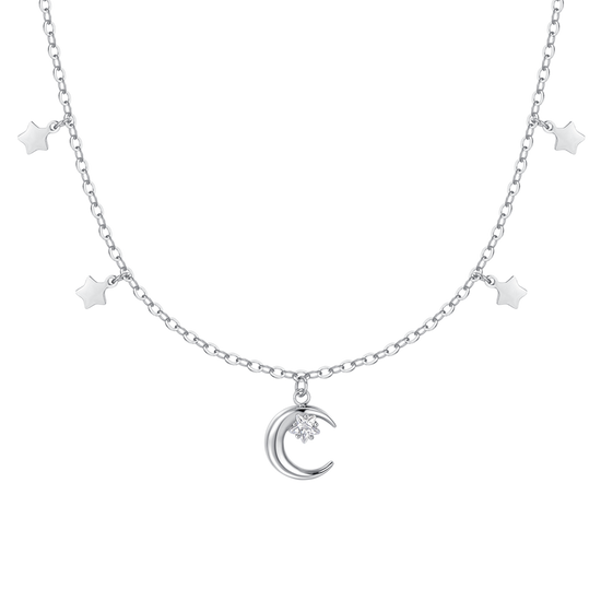 Sofia Milani Collana Donna In Argento 925 Con Zircone – Ciondolo Luna Rodiato – Gioiello 50225