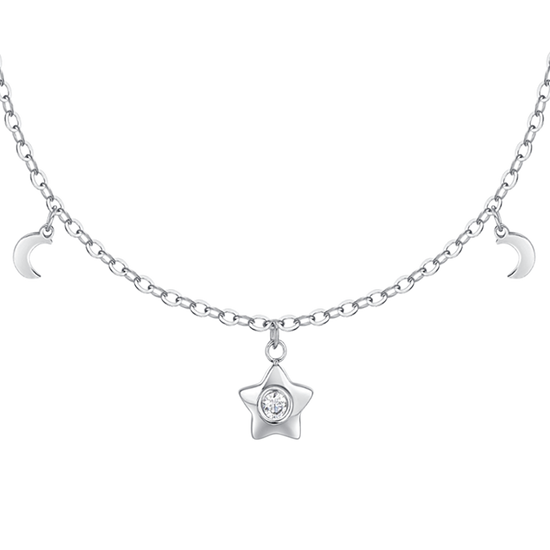 COLLANA DONNA IN ACCIAIO, STELLA CON ZIRCONE BIANCO, LUNE E STELLE