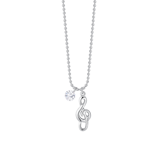 CLEVER SCHMUCK Collana con ciondolo a forma di chiave musicale, 20 mm, con zirconi e catena Singapore, 45 cm, in argento Sterling 925, per donne e CLEVER SCHMUCK Collana con ciondolo a forma di chiave musicale, 20 mm, con zirconi e catena Singapore, 45 cm, in argento Sterling 925, per donne e