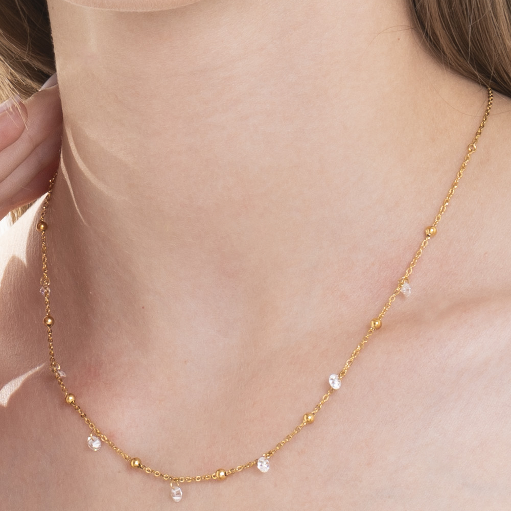 COLLANA DONNA IN ACCIAIO IP GOLD CON ZIRCONI BIANCHI