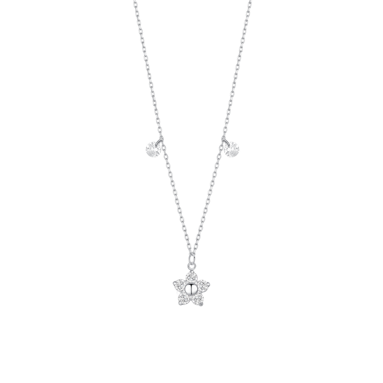 COLLANA DONNA IN ACCIAIO CON PENDENTE FIORE CON E PETALI ZICONE BIANCO