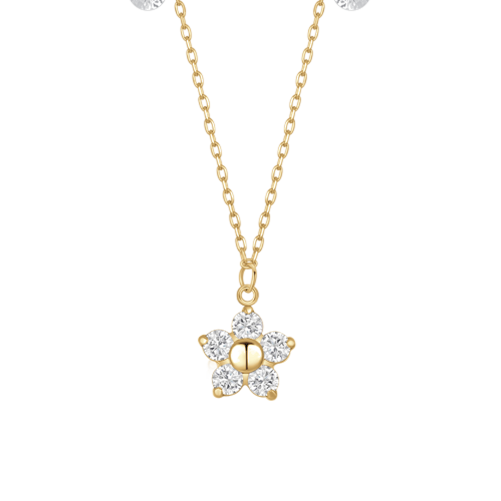 COLLANA DONNA IN ACCIAIO CON PENDENTE FIORE CON E PETALI ZICONE BIANCO COLORE OR