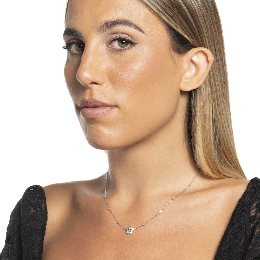 COLLANA DONNA IN ACCIAIO CON STELLA E PUNTI LUCE IN ZIRCONE BIANCO